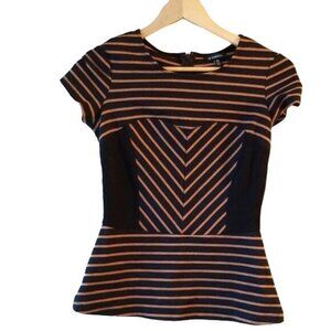 Le Chateau Womens Striped Peplum Top,  Short Sleeves & Chevron Detail Size XXS